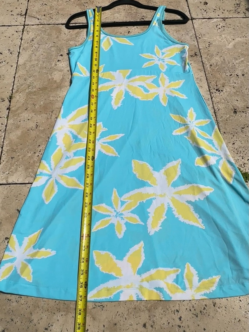 Columbia PFG Sleeveless Large Print Floral Aqua Yellow & White Dress - Size MED - Picture 2 of 9